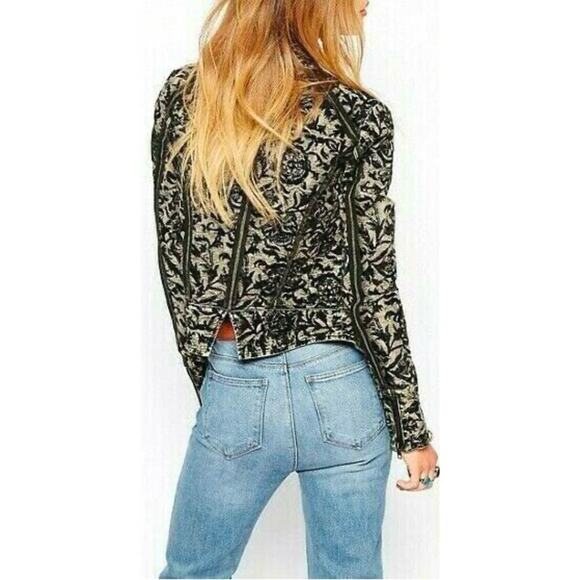 Free People Follow the Flock velvet burnout moto jacket olive and black size 2 - Picture 4 of 12